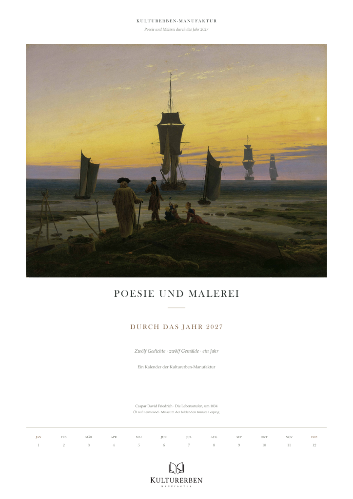 Titelblatt des A3-Wandkalenders Poesie und Malerei durch das Jahr 2027 mit Die Lebensstufen von Caspar David Friedrich